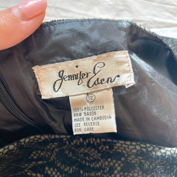 Vintage – Jennifer Eden Black Burnout Velvet Lace Midi Dress - Picture 9 of 9